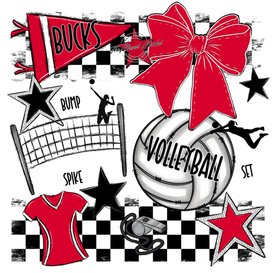 Bucks Checkers Volleyball Spirit Design-Red
