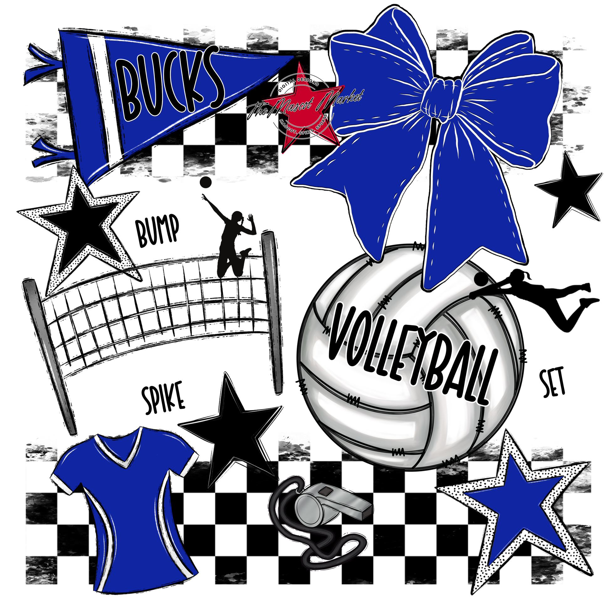 Bucks Checkers Volleyball Spirit Design-Royal Blue
