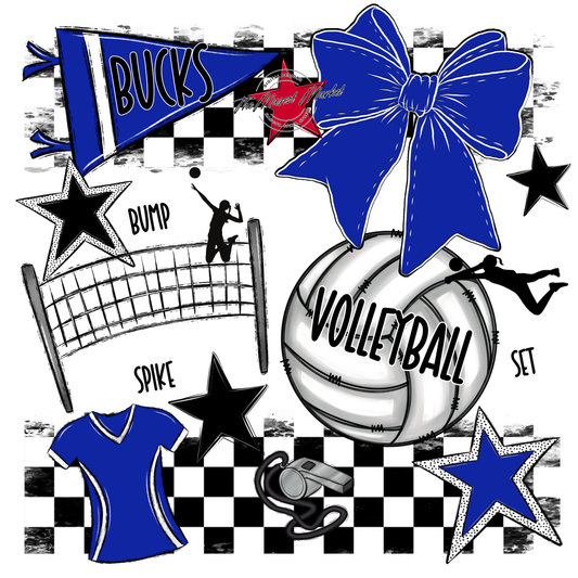 Bucks Checkers Volleyball Spirit Design-Royal Blue
