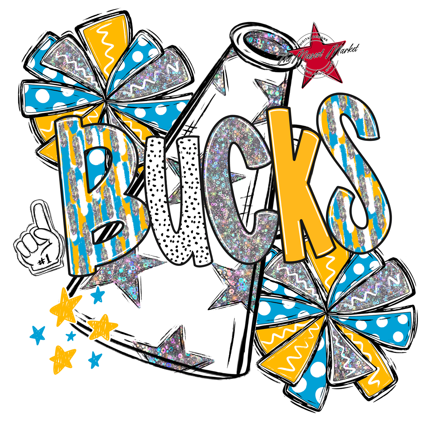 Bucks Cheer Megaphone Scrape-Carolina Blue-Yellow