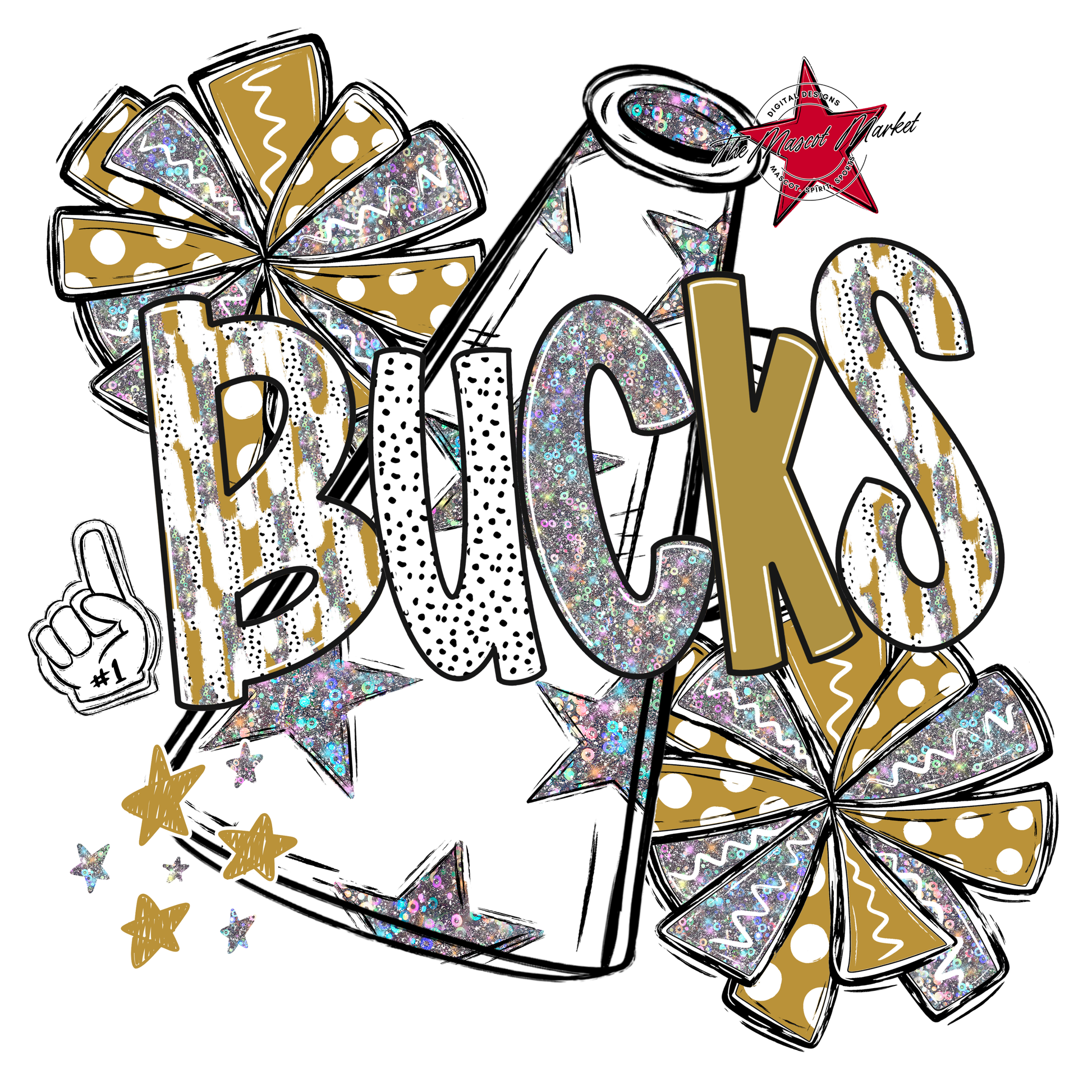 Bucks Cheer Megaphone Scrape-Gold
