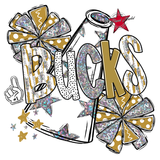 Bucks Cheer Megaphone Scrape-Gold