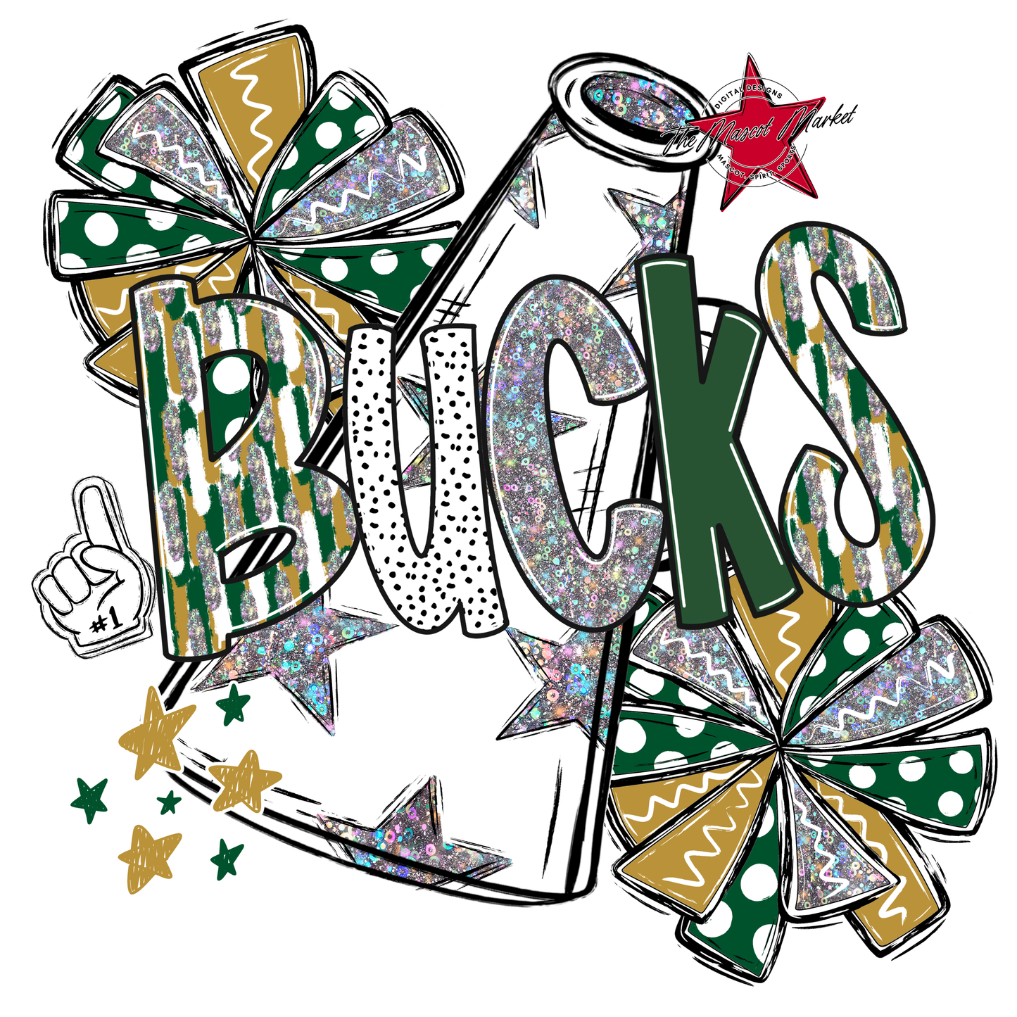 Bucks Cheer Megaphone Scrape-Green-Gold