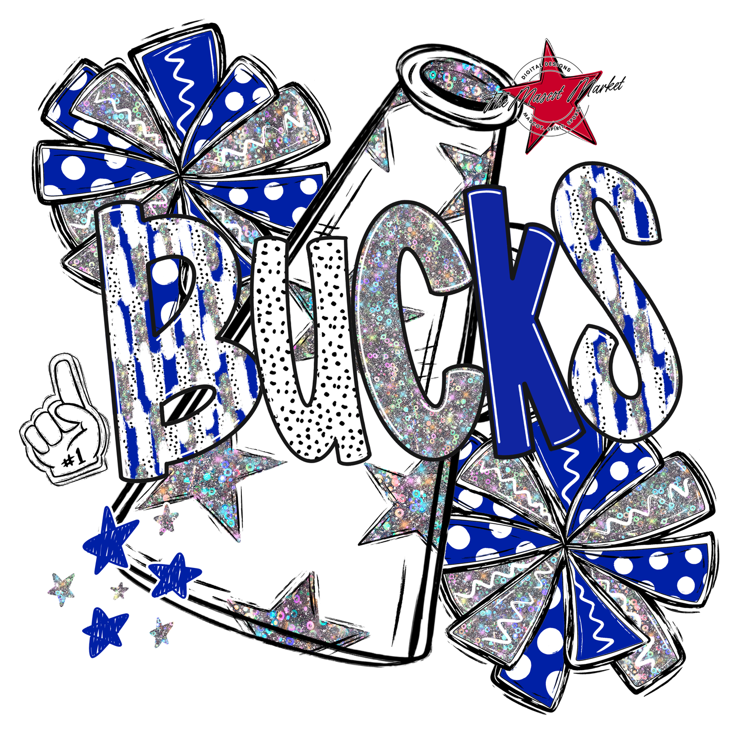 Bucks Cheer Megaphone Scrape-Royal Blue