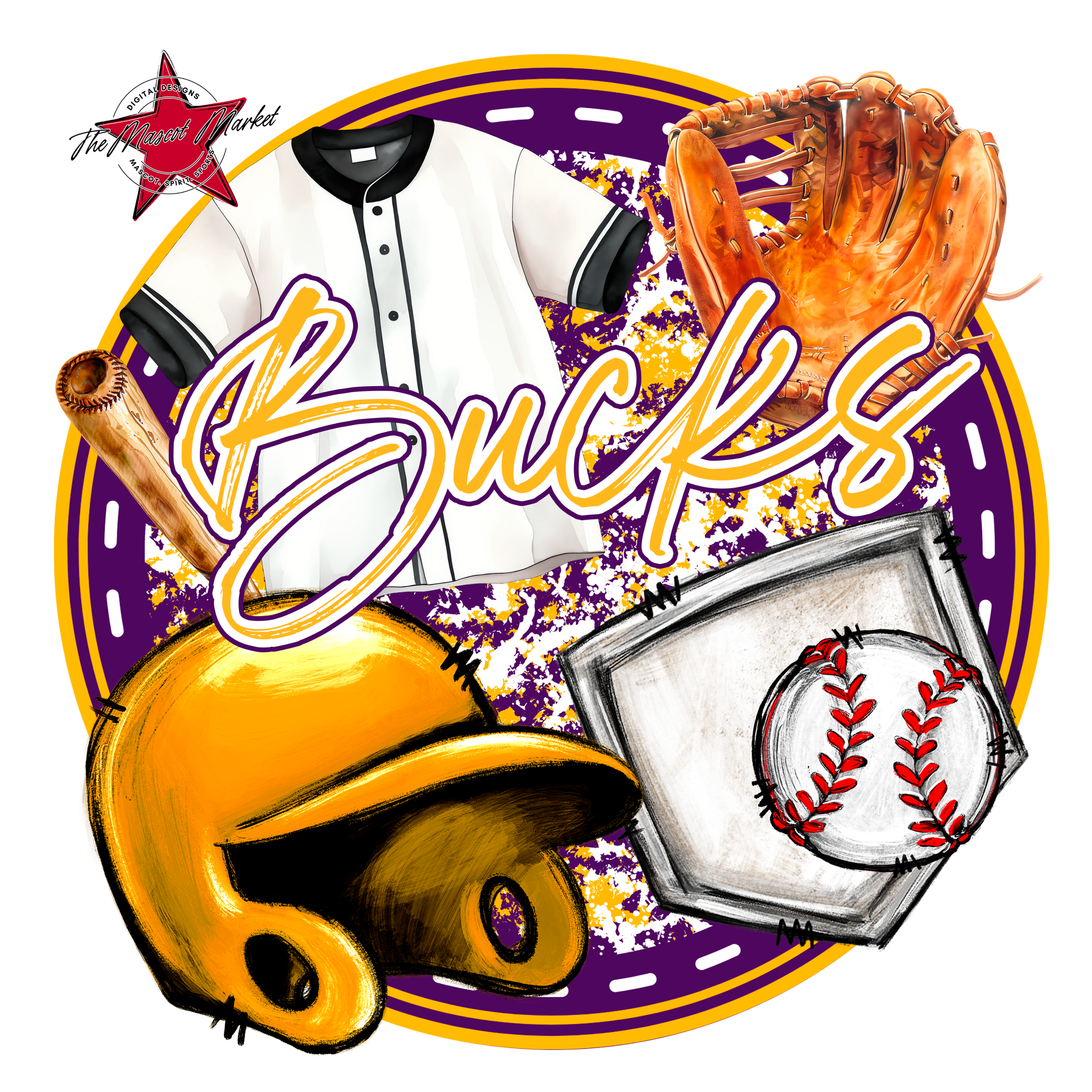Bucks Circle Baseball Design-Purple-Yellow