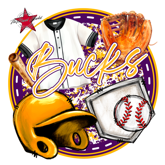 Bucks Circle Baseball Design-Purple-Yellow