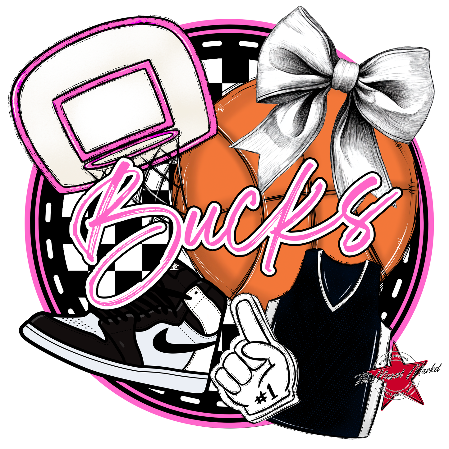 Bucks Circle Basketball Design-Pink