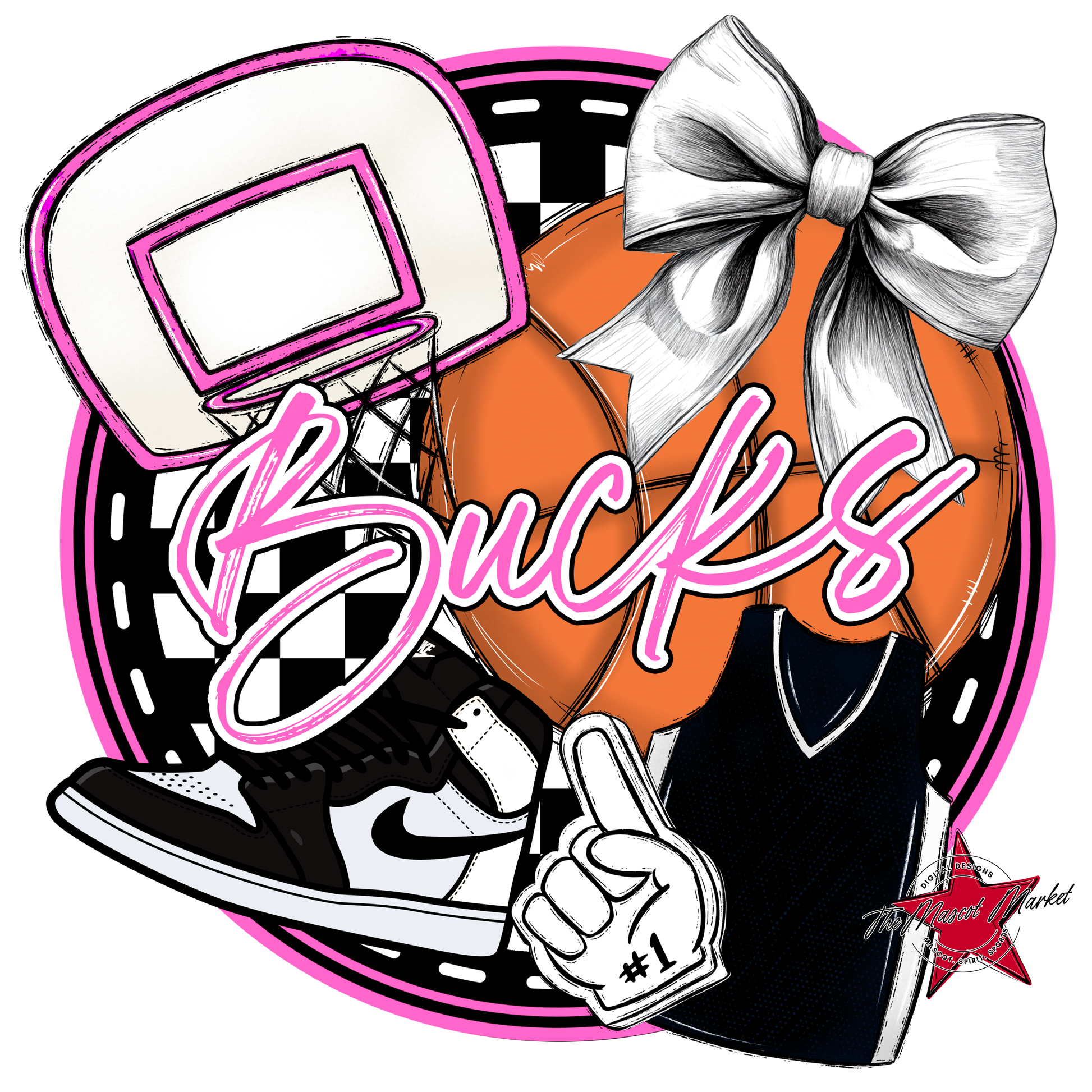 Bucks Circle Basketball Design-Pink