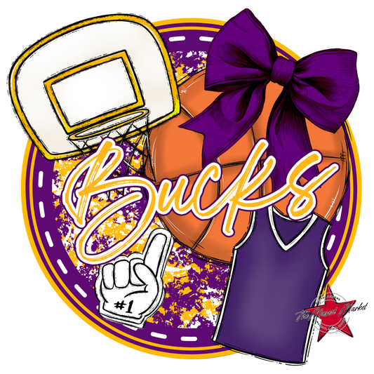 Bucks Circle Basketball Design-Purple-Yellow