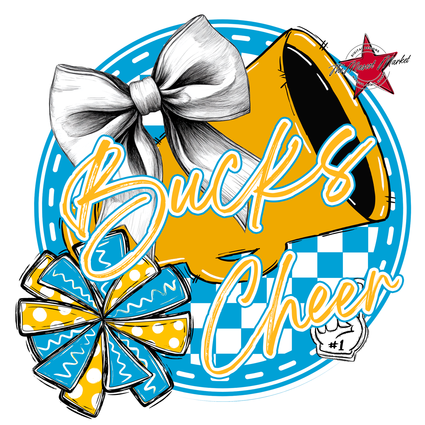 Bucks Circle Cheer Design-Carolina Blue-Yellow