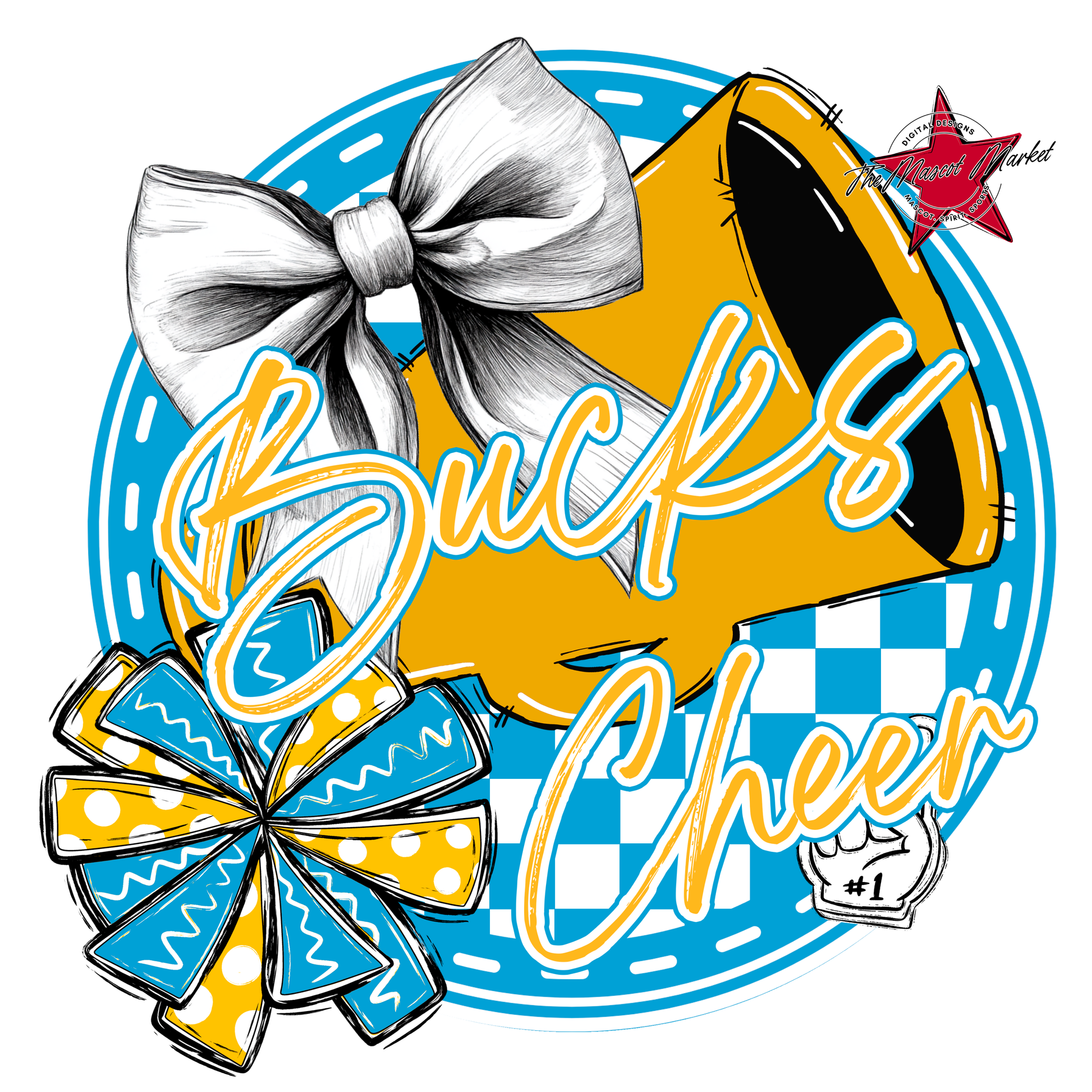 Bucks Circle Cheer Design-Carolina Blue-Yellow