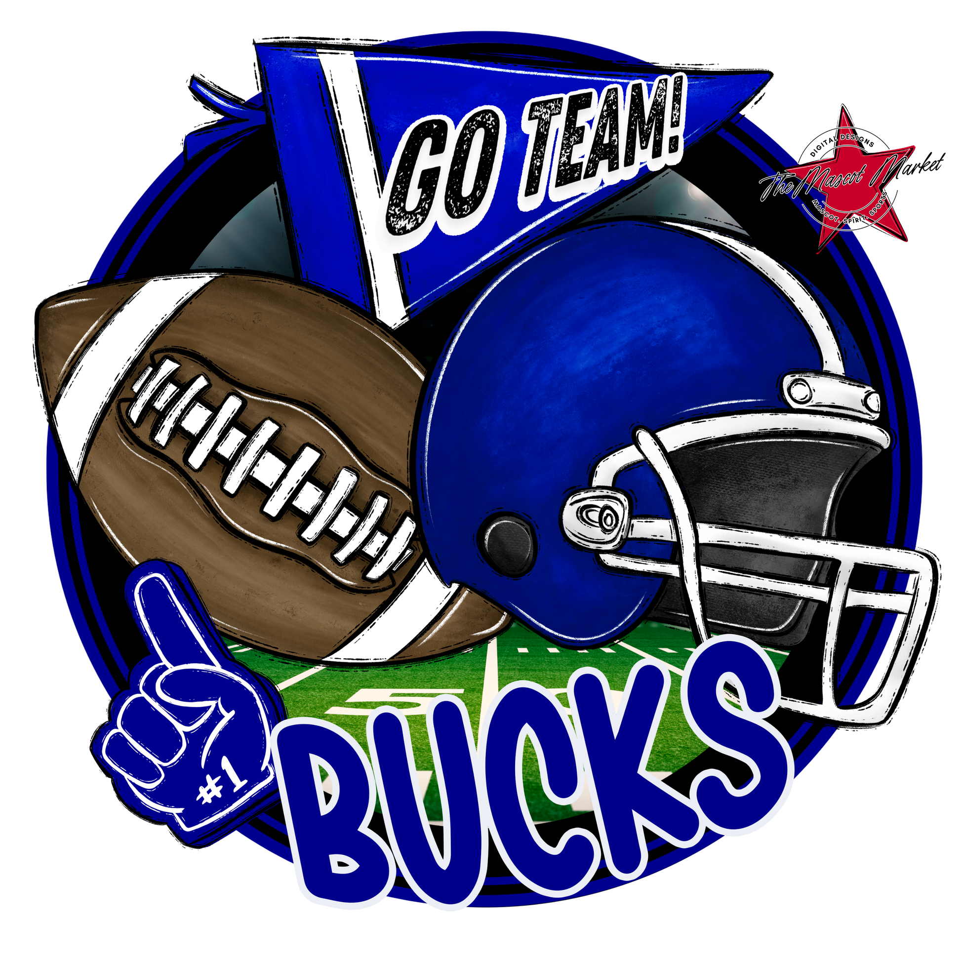 Bucks Circle Football Design-Blue