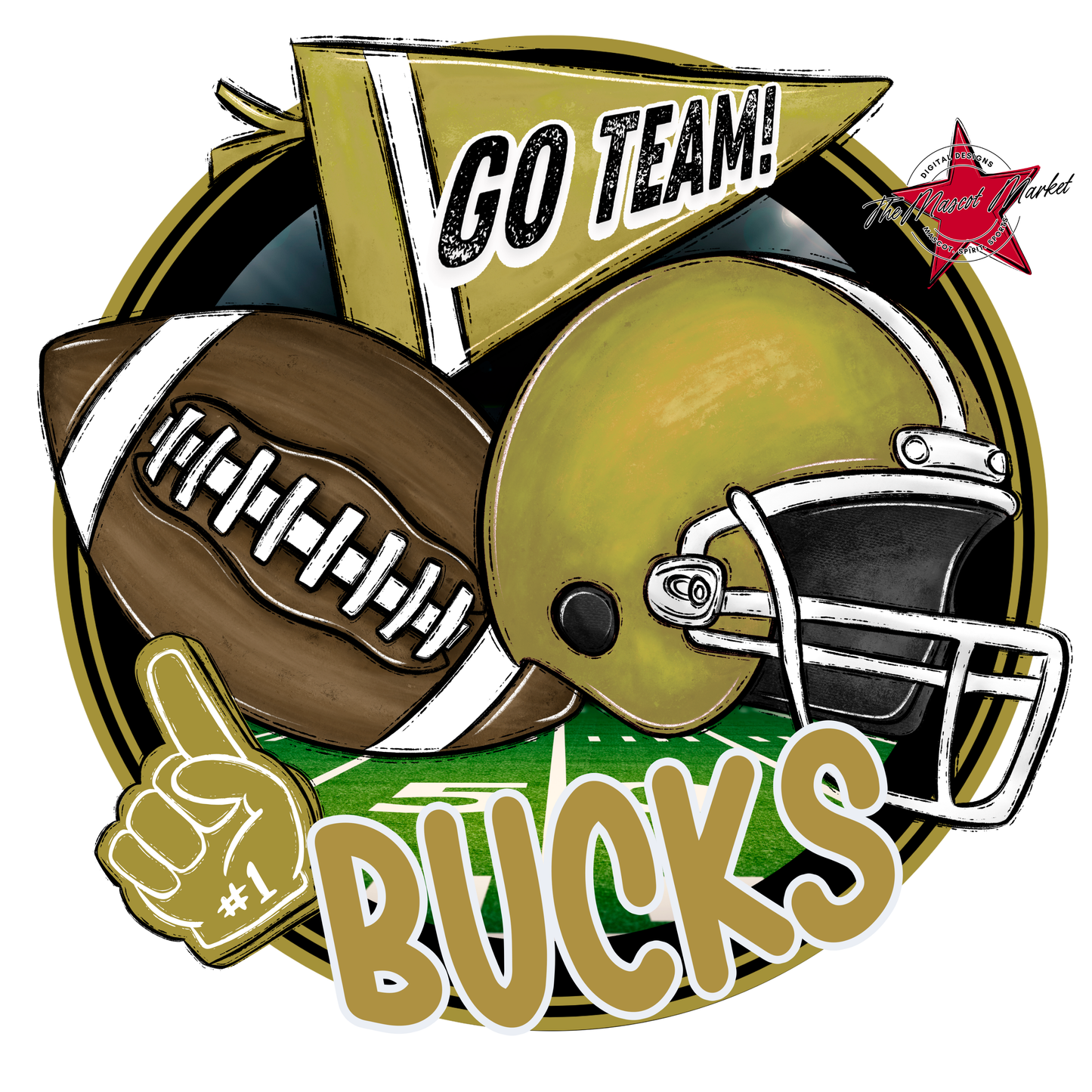 Bucks Circle Football Design-Gold