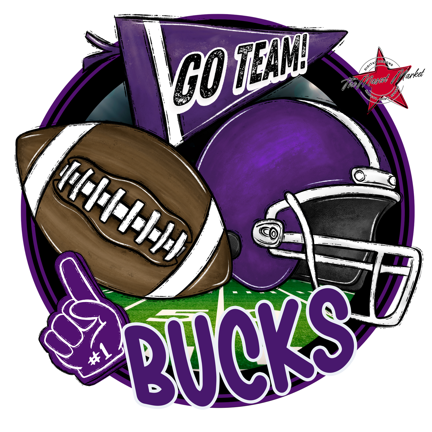 Bucks Circle Football Design-Purple