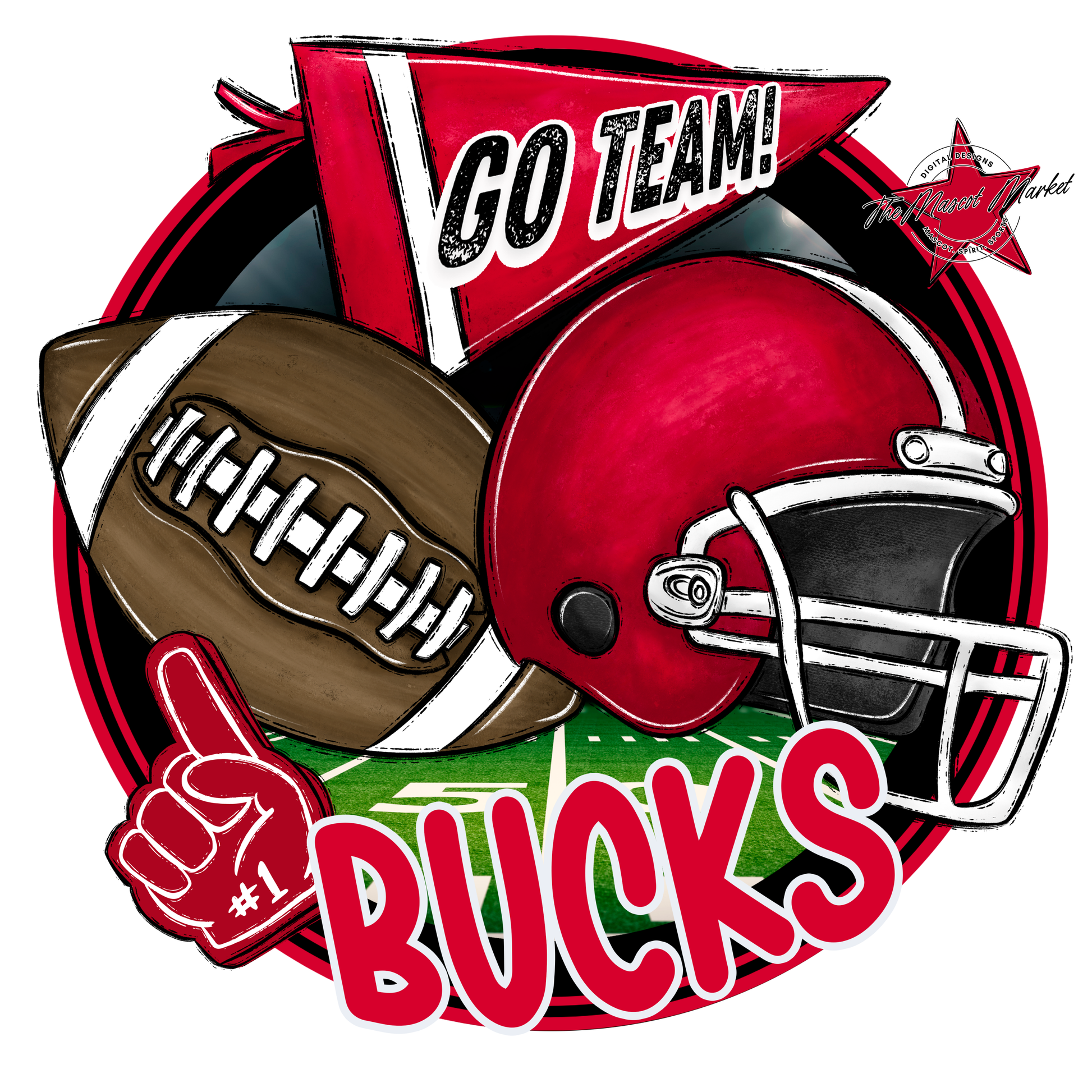 Bucks Circle Football Design-Red