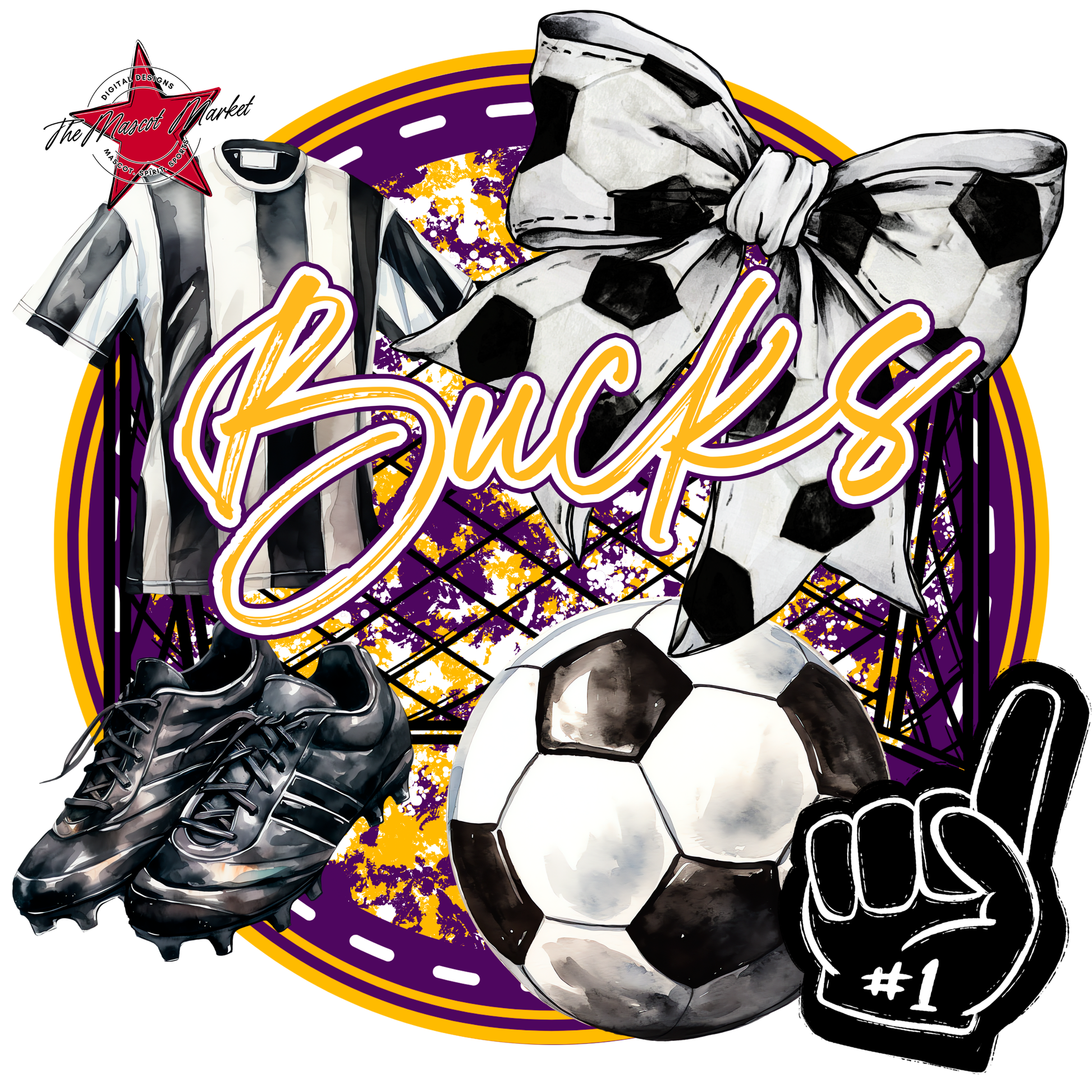 Bucks Circle Soccer Design-Purple-Yellow