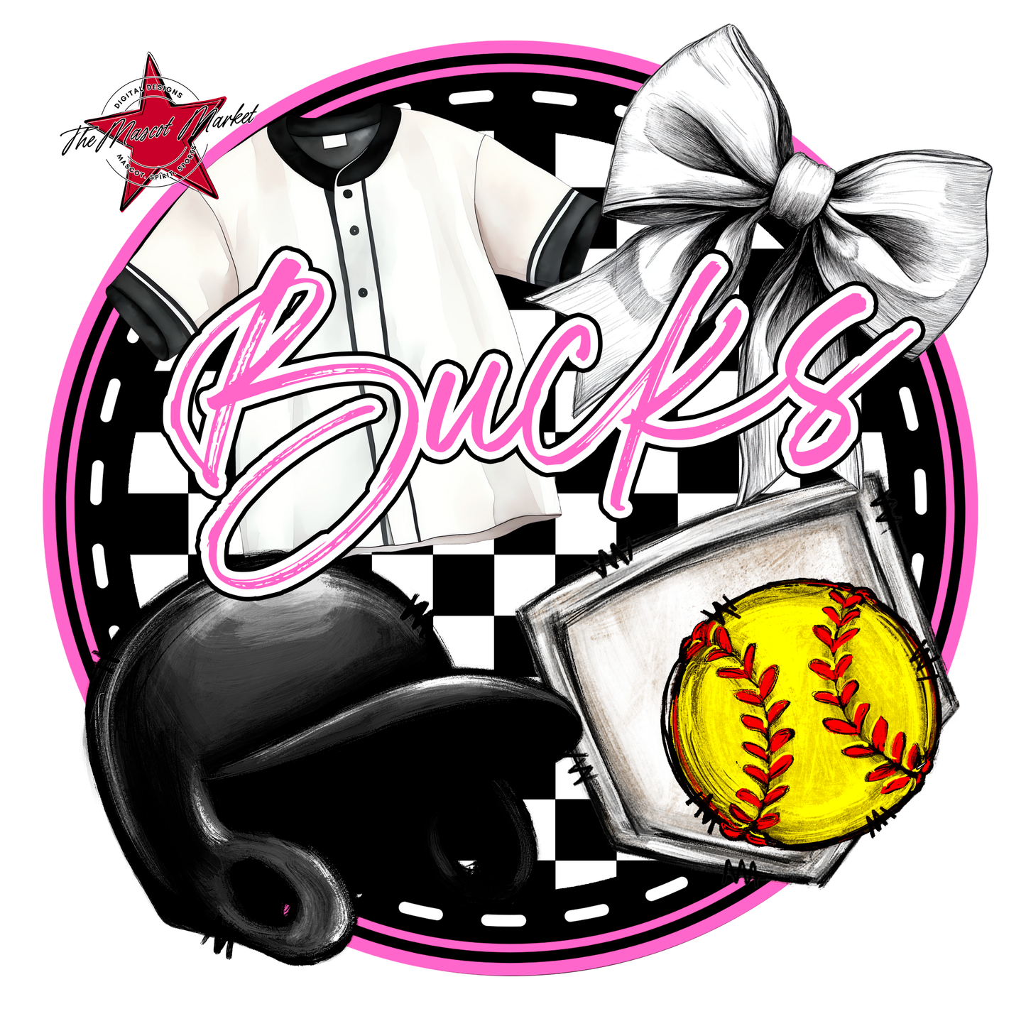 Bucks Circle Softball Design-Baby Pink