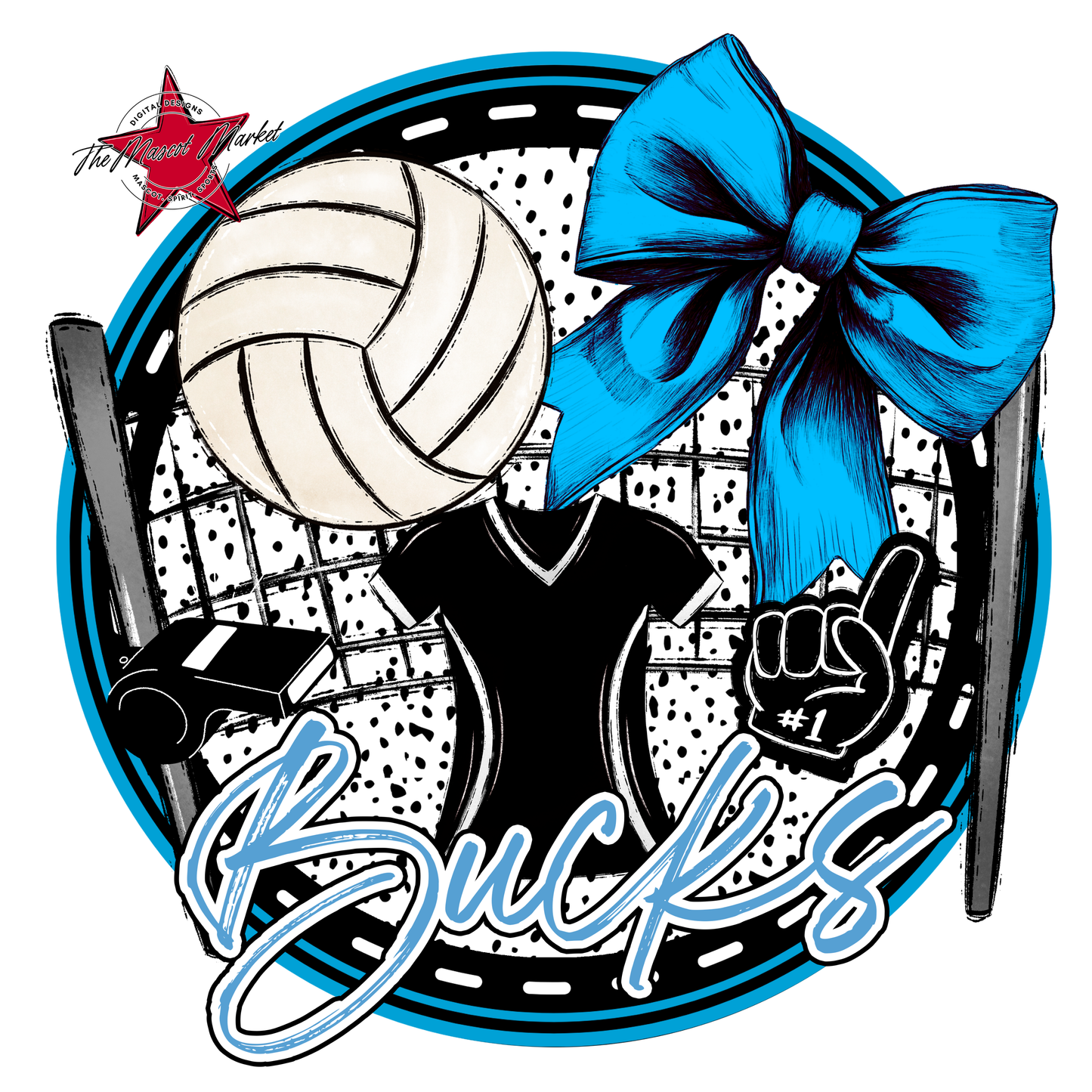 Bucks Circle Volleyball Design-Carolina Blue