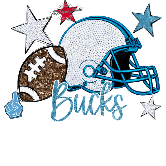 Bucks Football Embroidered Sequins Design-Carolina Blue