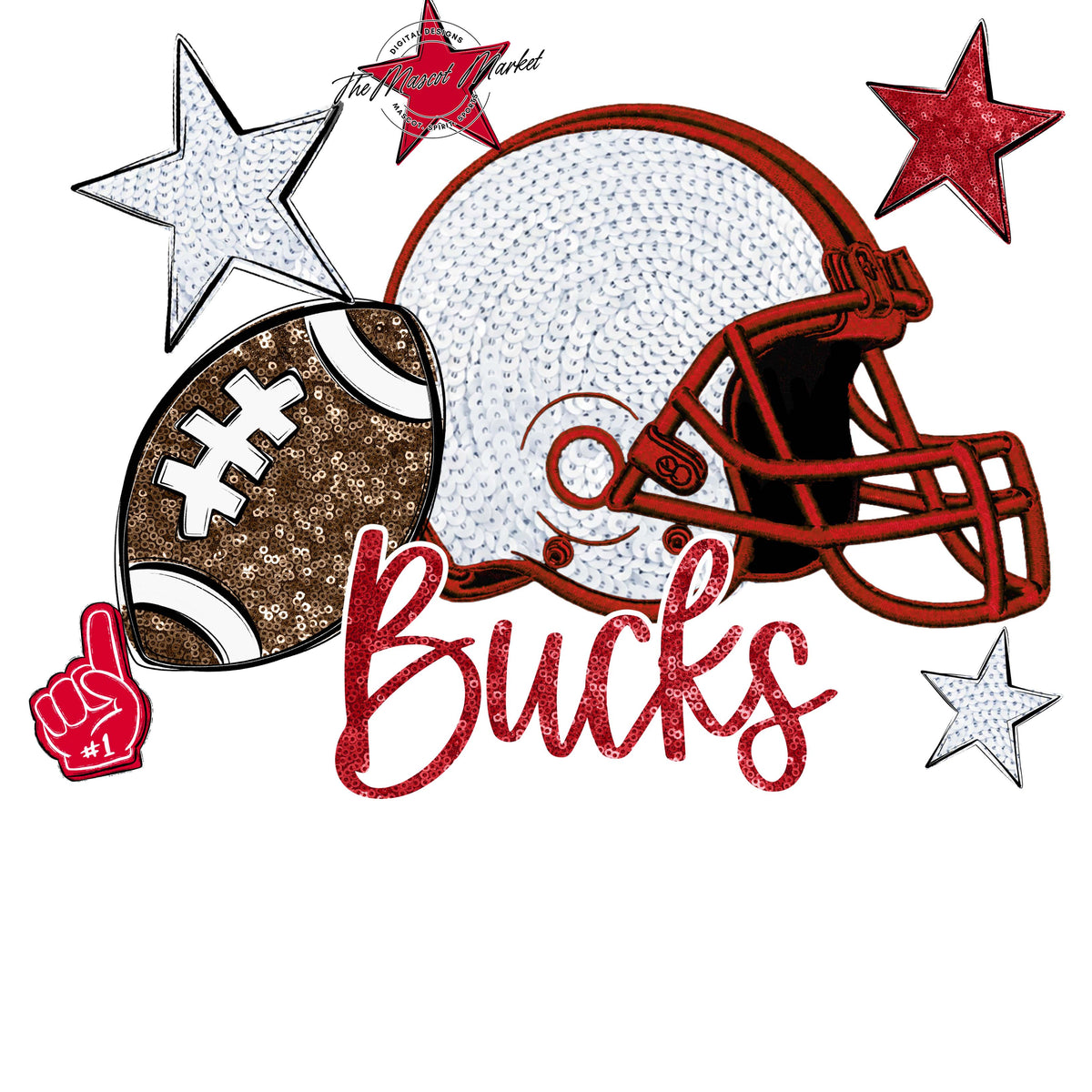 Bucks Football Embroidered Sequins Design-Red
