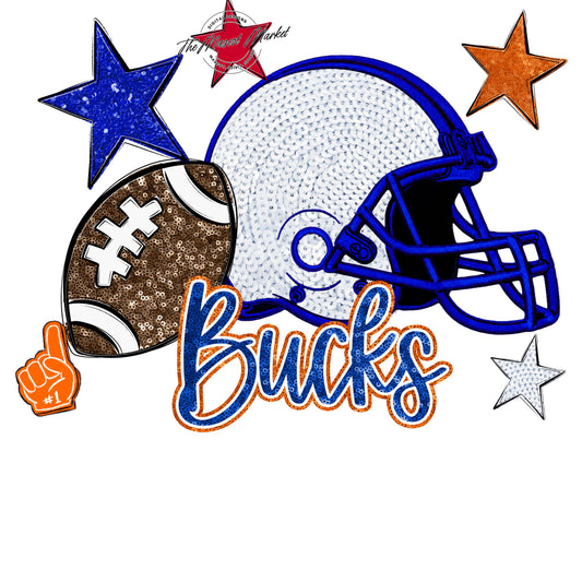 Bucks Football Embroidered Sequins Design-Royal Blue & Orange