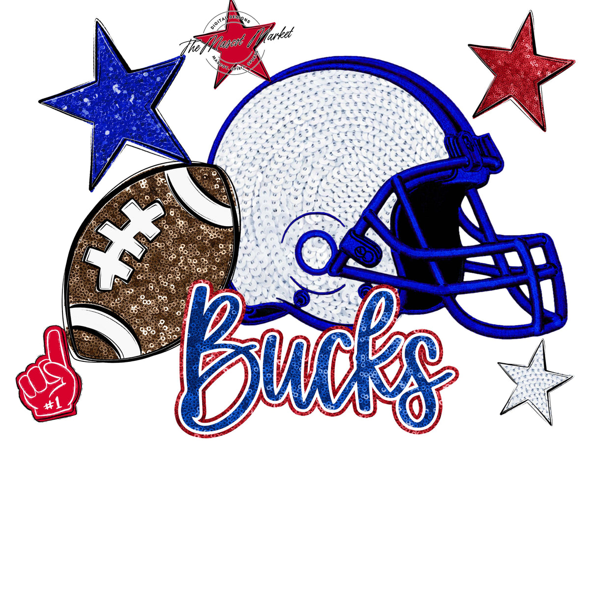 Bucks Football Embroidered Sequins Design-Royal Blue & Red