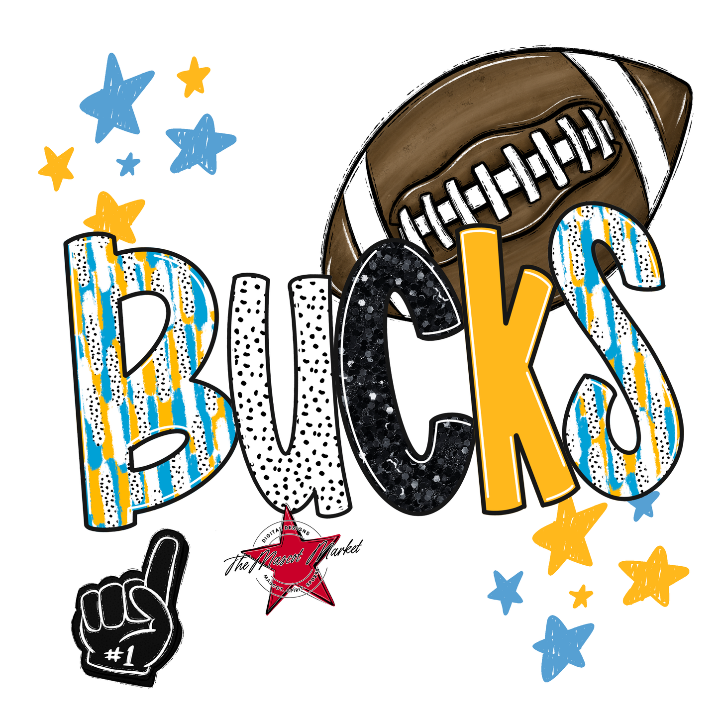 Bucks Football Scrape-Carolina Blue-Yellow