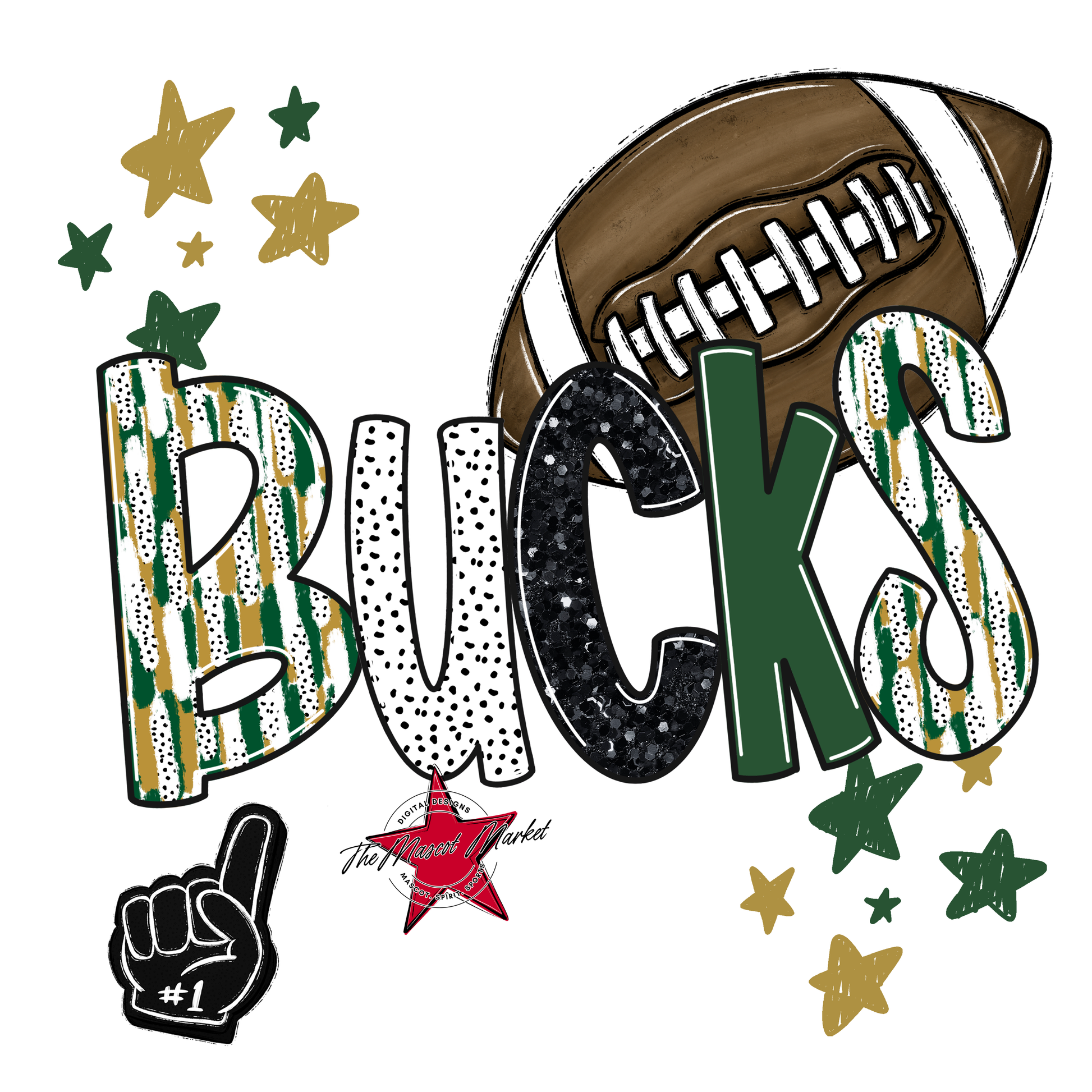 Bucks Football Scrape-Green-Gold