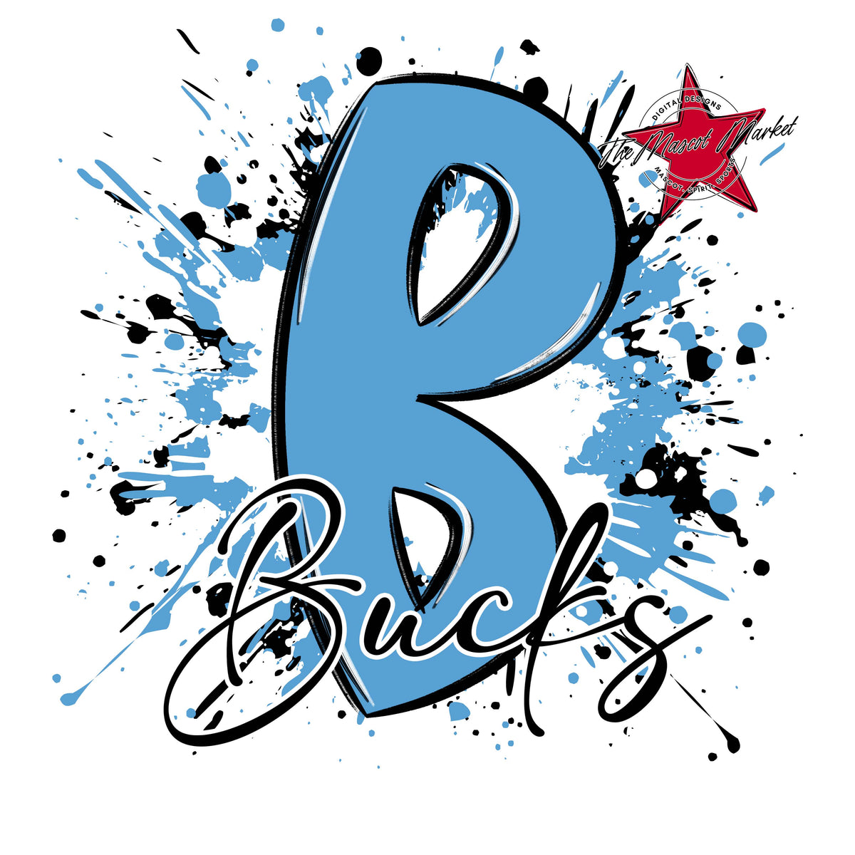 Bucks Mascot Splatter-Carolina Blue