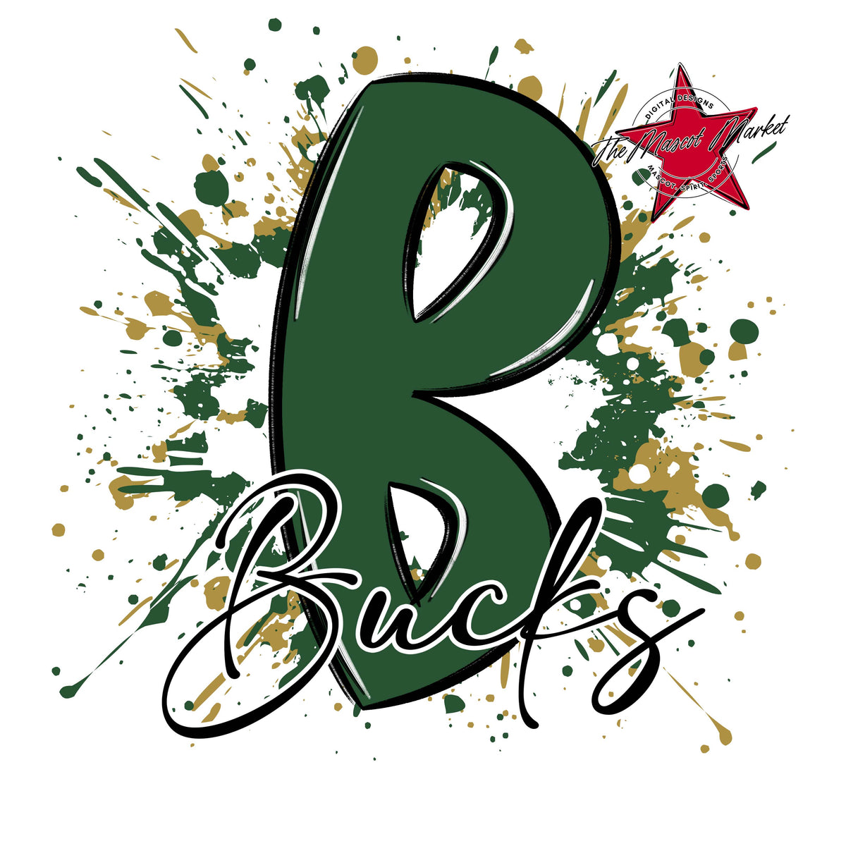 Bucks Mascot Splatter-Green & Gold