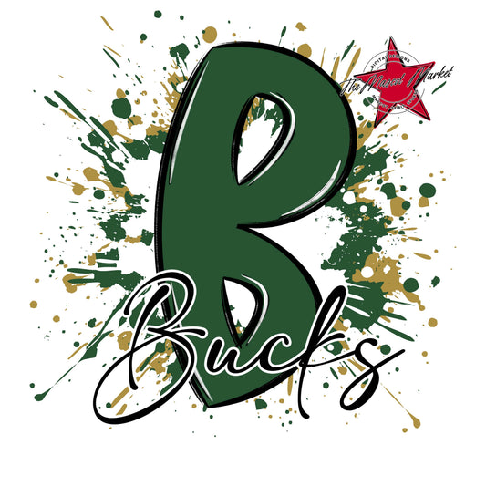 Bucks Mascot Splatter-Green & Gold
