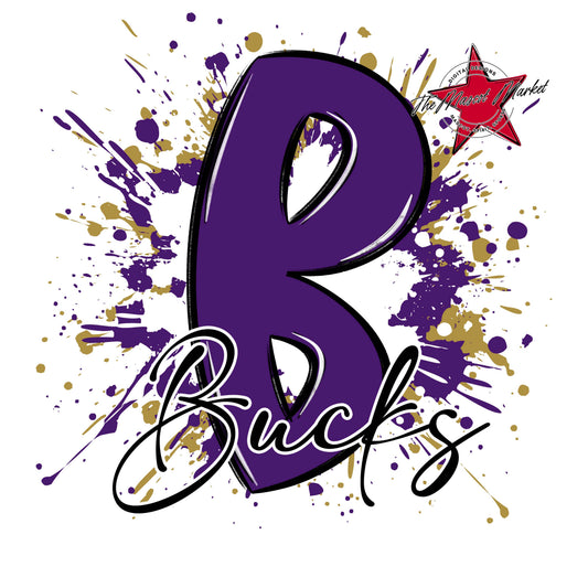 Bucks Mascot Splatter-Purple & Gold