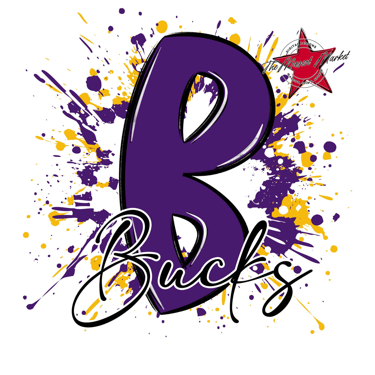 Bucks Mascot Splatter-Purple & Yellow