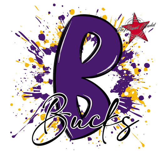 Bucks Mascot Splatter-Purple & Yellow