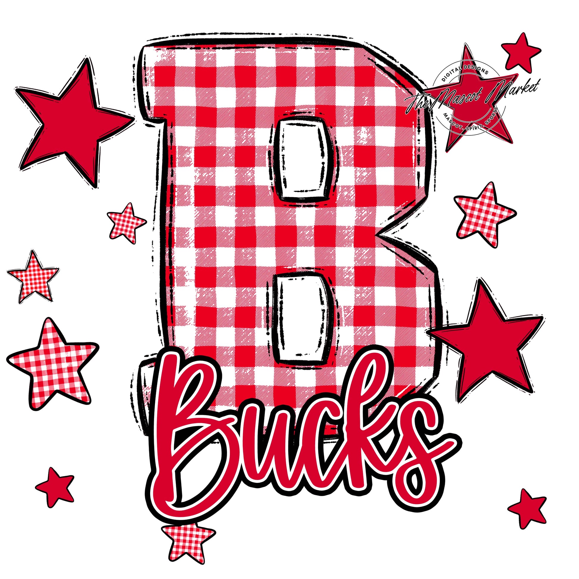 Bucks Plaid Star Design-Red