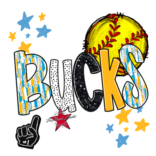 Bucks Softball Scrape-Carolina Blue-Yellow