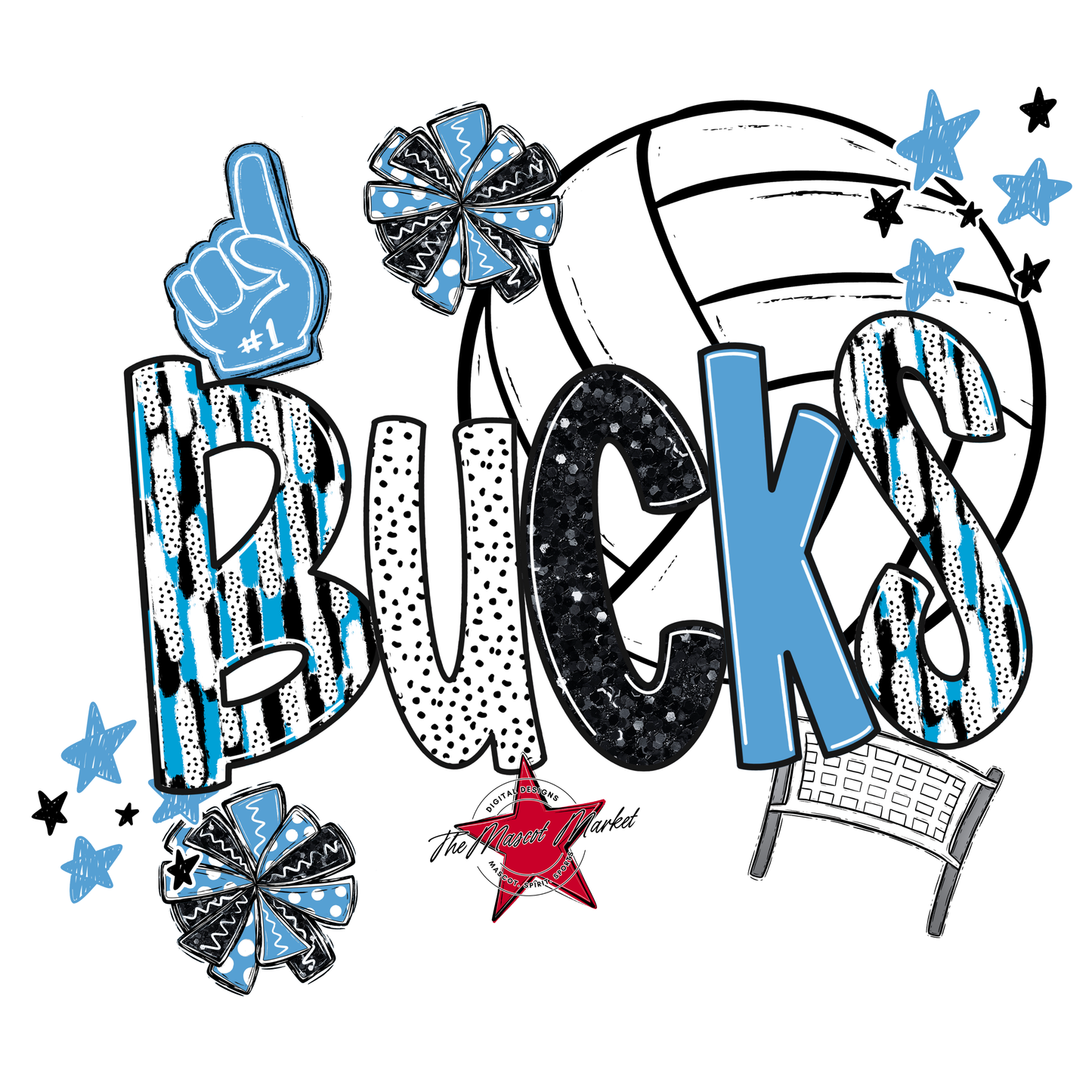 Bucks Volleyball Scrape-Carolina Blue