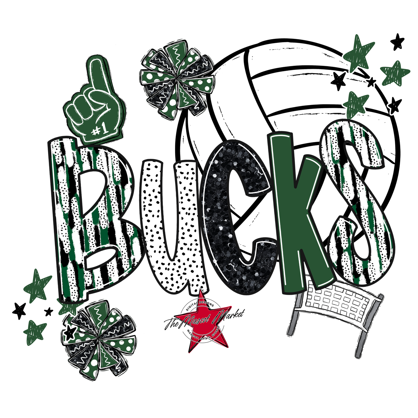 Bucks Volleyball Scrape-Green