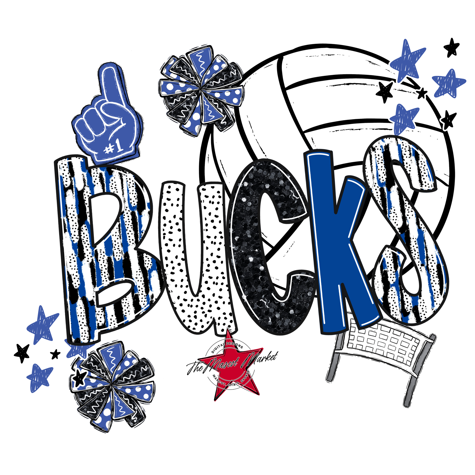 Bucks Volleyball Scrape-Off Blue