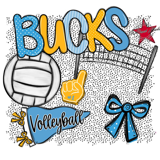 Bucks Volleyball Spirit-Carolina Blue & Yellow