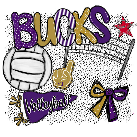 Bucks Volleyball Spirit-Purple & Gold