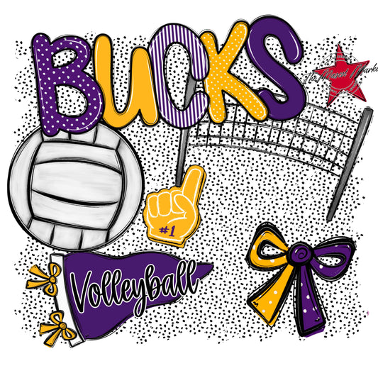 Bucks Volleyball Spirit-Purple & Yellow