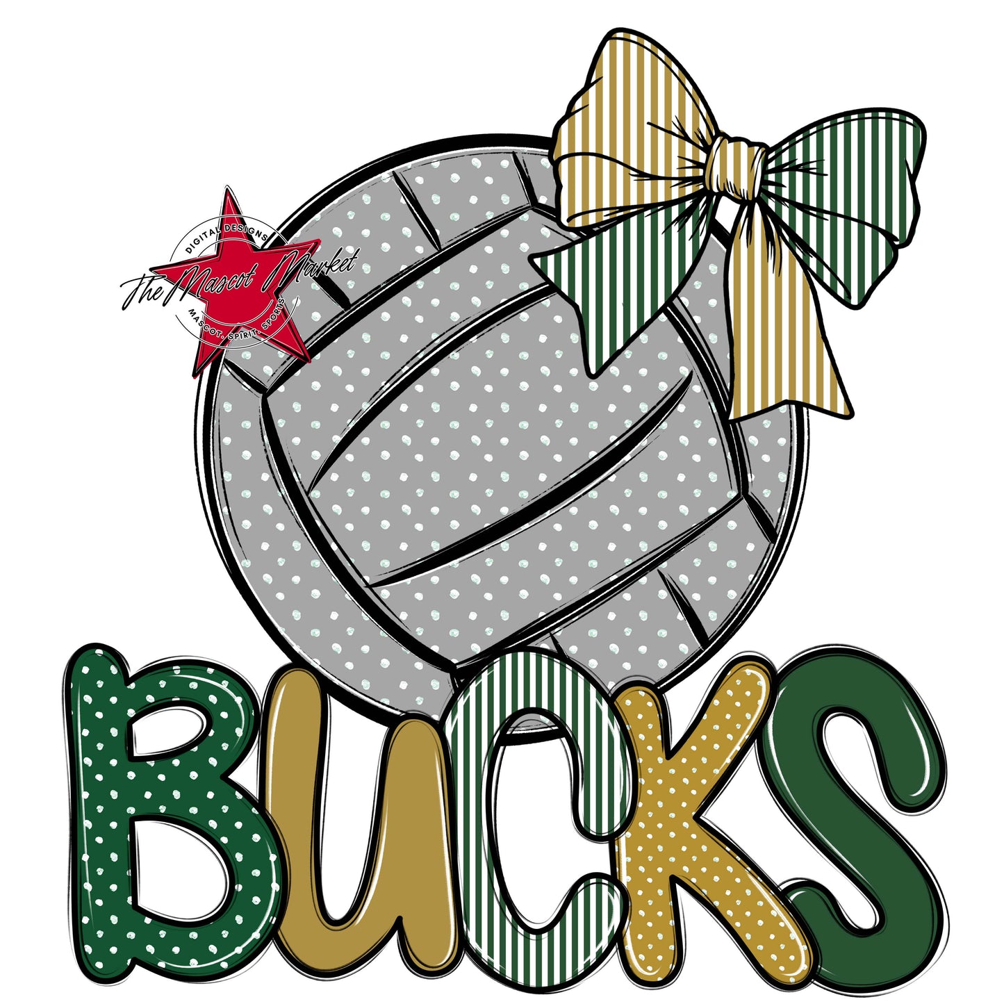Bucks Volleyball Spirit Design-Green & Gold