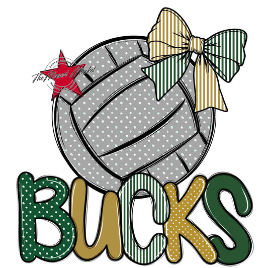 Bucks Volleyball Spirit Design-Green & Gold
