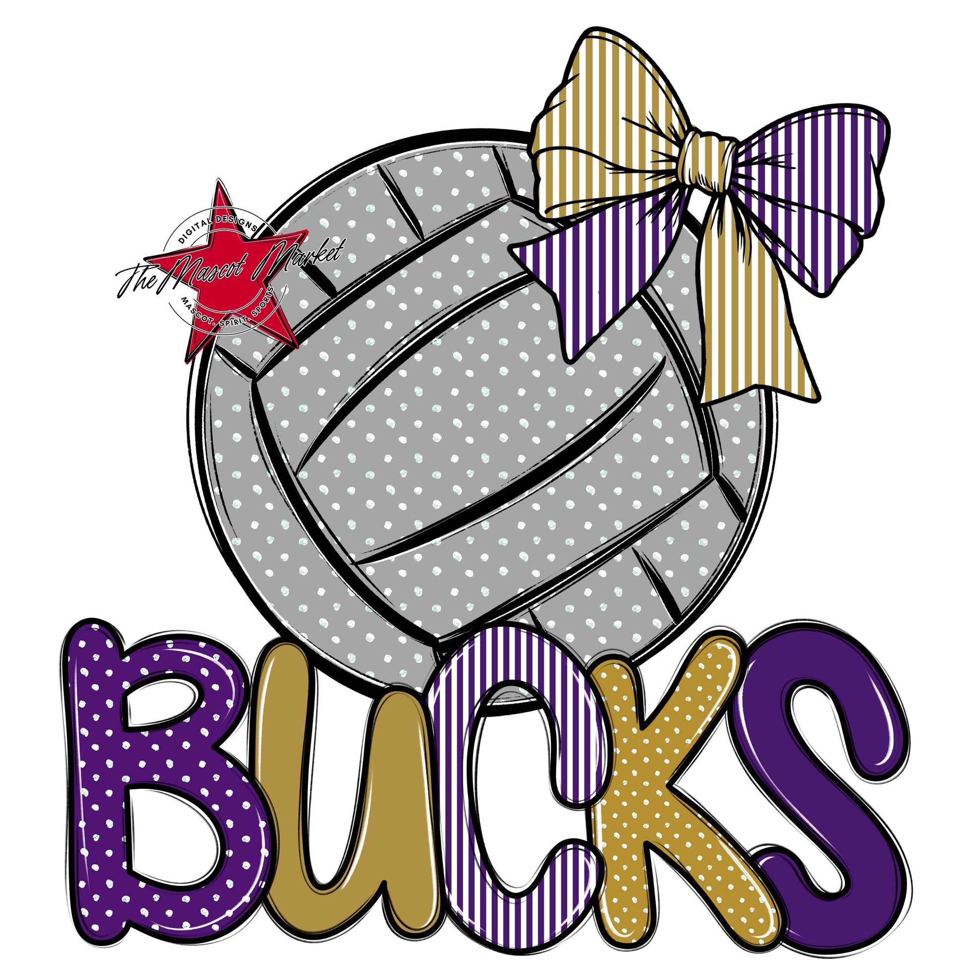 Bucks Volleyball Spirit Design-Purple & Gold