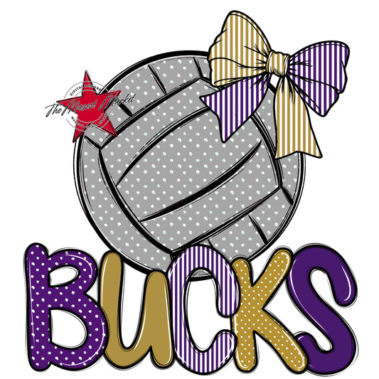 Bucks Volleyball Spirit Design-Purple & Gold