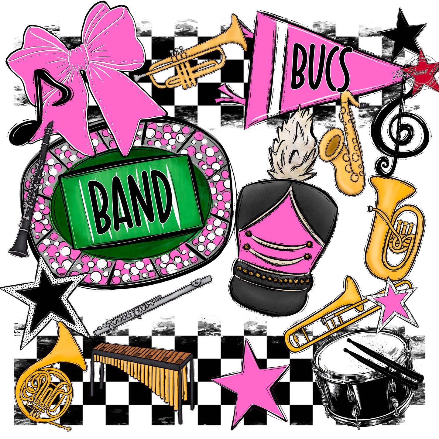 Bucs Band Checkers Design-Baby Pink