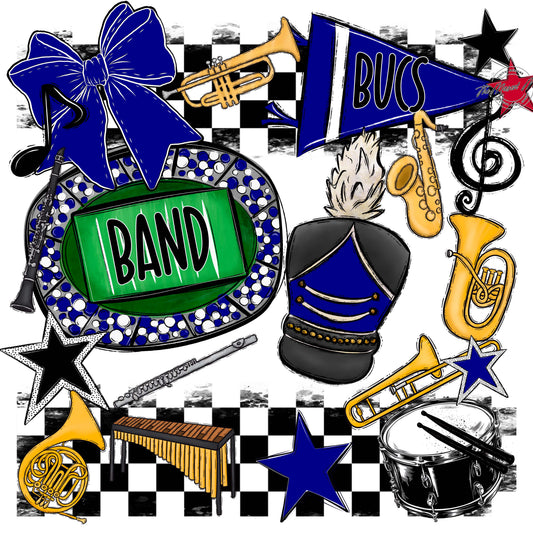 Bucs Band Checkers Design-Blue
