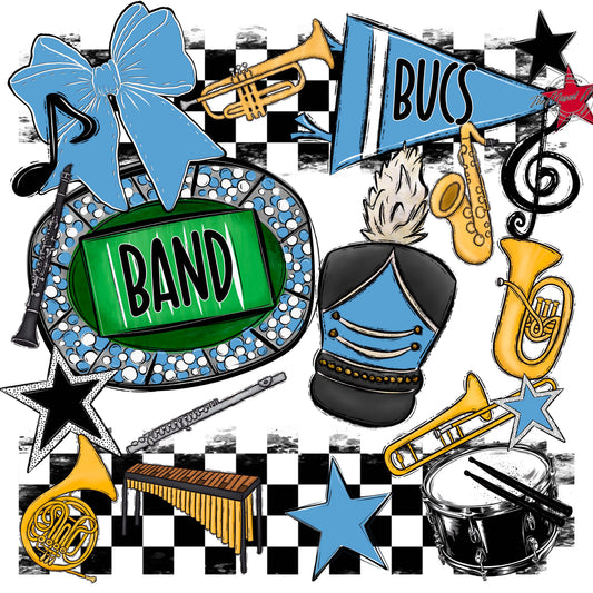 Bucs Band Checkers Design-Carolina Blue