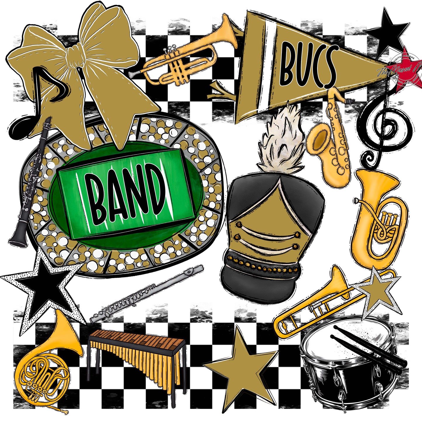 Bucs Band Checkers Design-Gold
